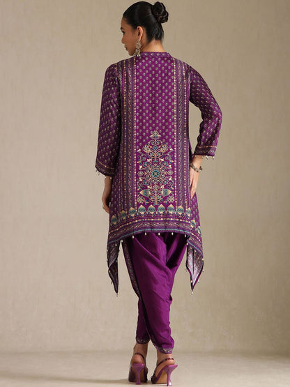 Dhiyona SO Women's Floral Printed Mandarin Collar A-Line Kurta With Tulip Pants