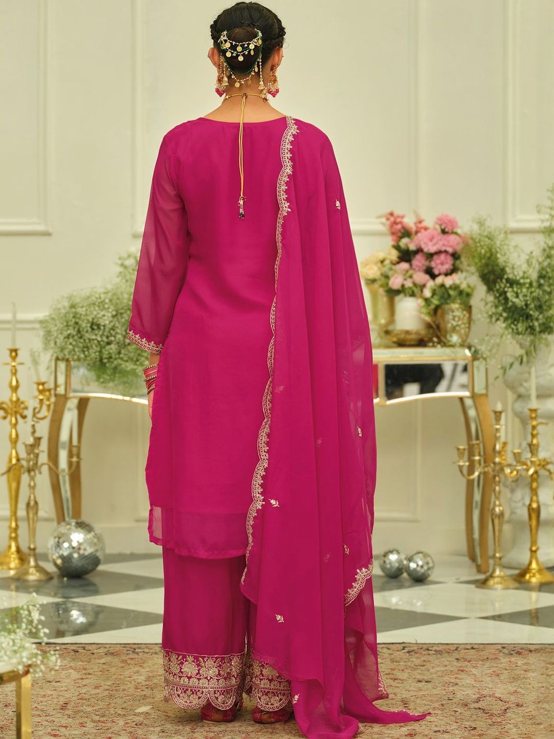Ethnic Motifs Embroidered Thread Work Kurta With Patiala & Dupatta