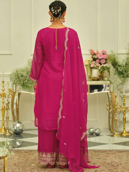 Ethnic Motifs Embroidered Thread Work Kurta With Patiala & Dupatta