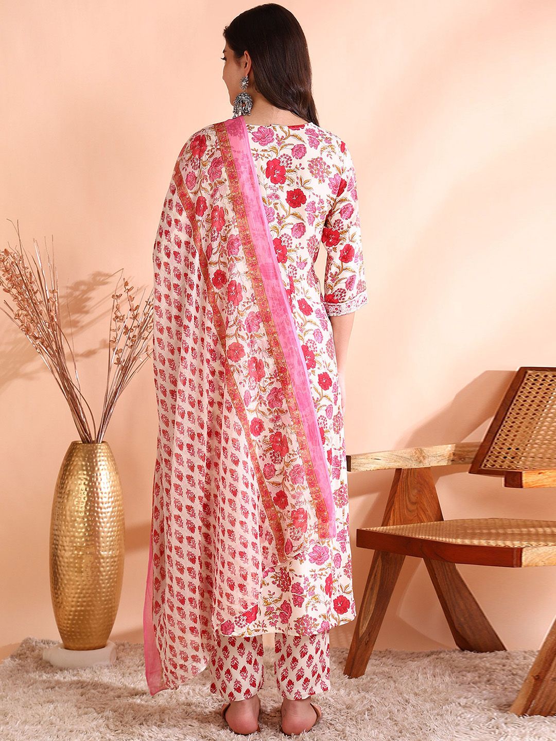 Dhiyona OD  Thread Work Pure Cotton Anarkali Kurta with Trousers & Dupatta
