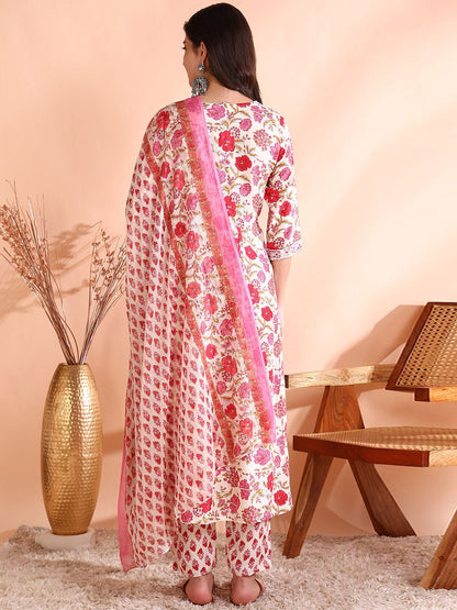Dhiyona OD  Thread Work Pure Cotton Anarkali Kurta with Trousers & Dupatta