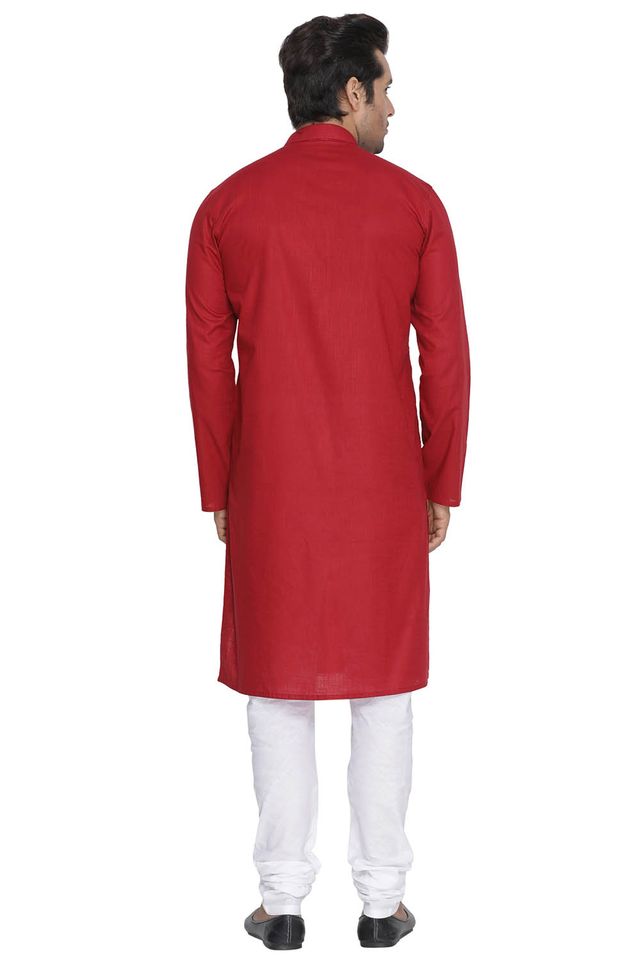 Men's Maroon Cotton Linen Straight Kurta Pyjama Set