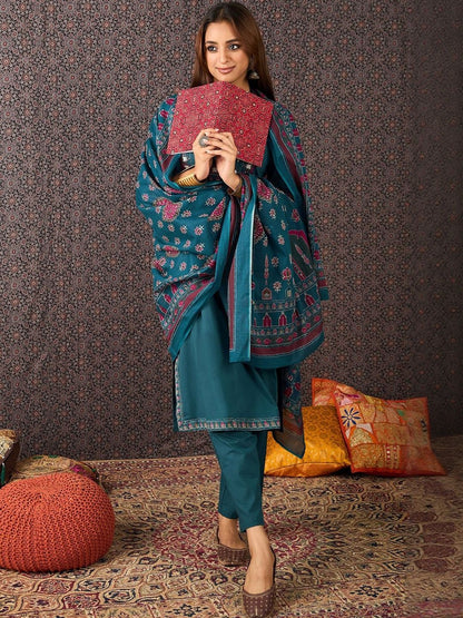 Women Embroidered Regular Thread Work Pure Cotton Kurta with Trousers & Dupatta