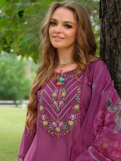 Floral Embroidered Thread Work Tieup Neck A-Line Kurta With Trousers & Dupatta