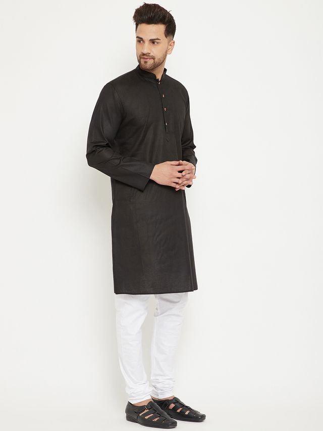 Men's Black Cotton Blend Straight Kurta Pyjama Set