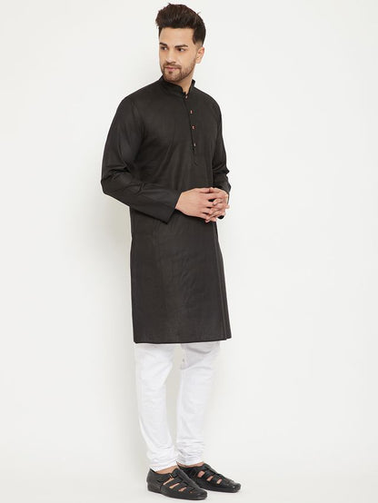 Men's Black Cotton Blend Straight Kurta Pyjama Set