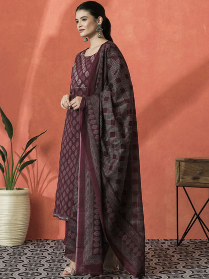 Dhiyona SN Women's Floral Printed Gotta Patti Pure Cotton Straight Kurta With Trouser And Dupatta