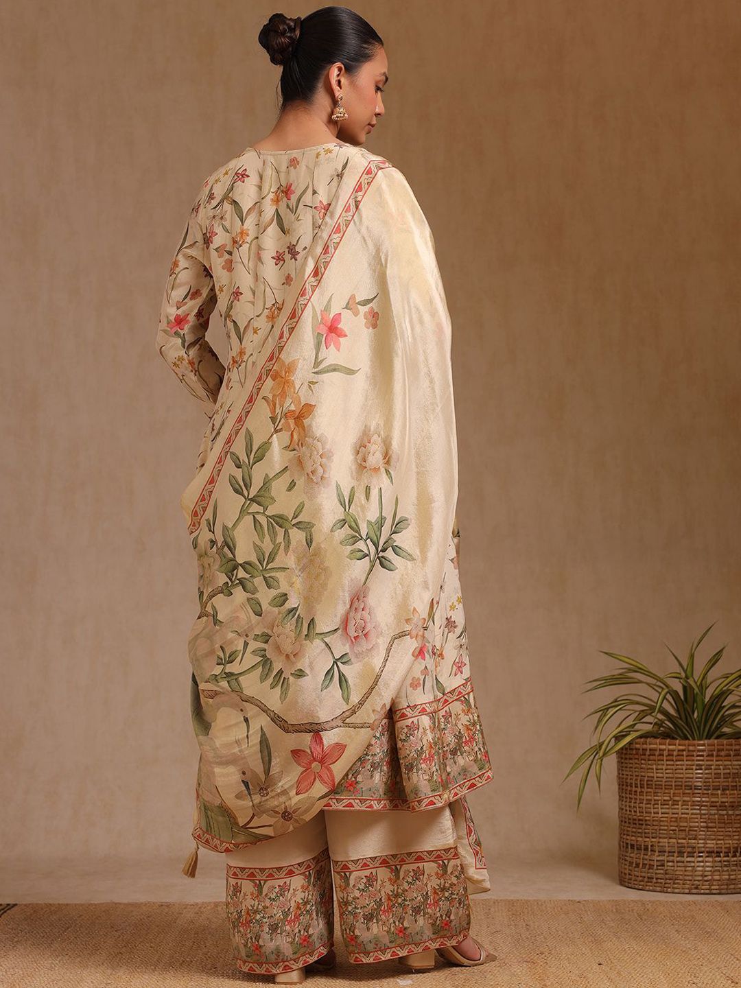 Dhiyona SO Women's Women Floral Embroidered Regular Beads and Stones Kurta with Palazzos & With Dupatta