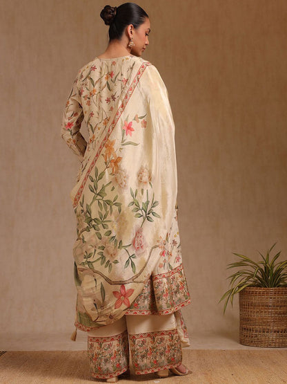 Dhiyona SO Women's Women Floral Embroidered Regular Beads and Stones Kurta with Palazzos & With Dupatta