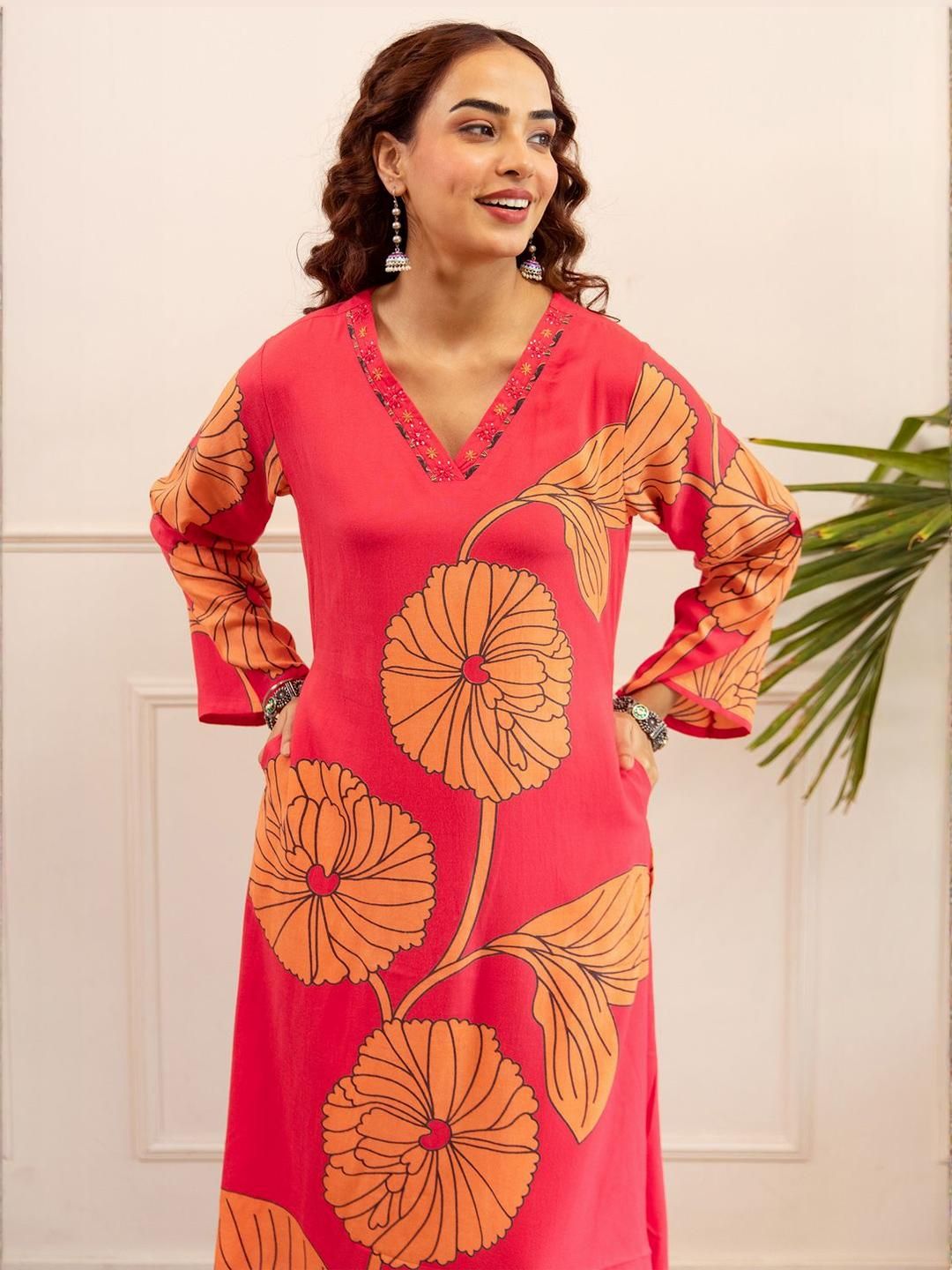 Women Floral Printed A-Line Kurta with Palazzos