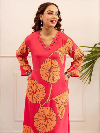 Women Floral Printed A-Line Kurta with Palazzos
