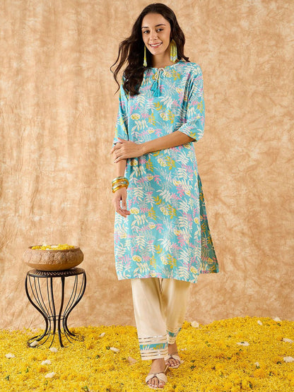 Dhiyona IE Floral Printed Straight Kurta with Trousers