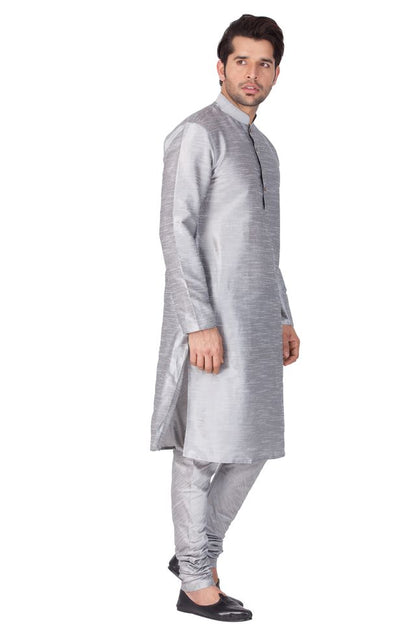 Men's Grey Silk Blend Straight Kurta Pyjama Set