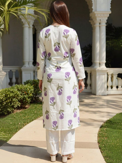 Women Floral Printed Cotton Kurta with Trousers