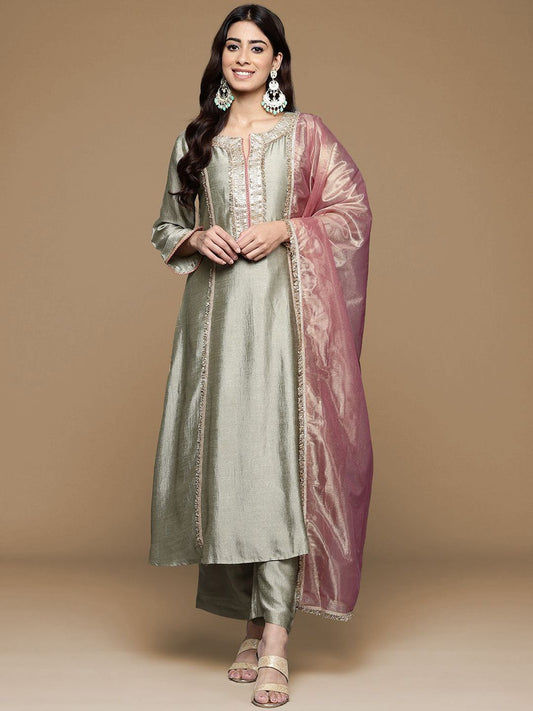 Dhiyona PD Women Women Embroidered Straight Kurta & Trouser With Dupatta