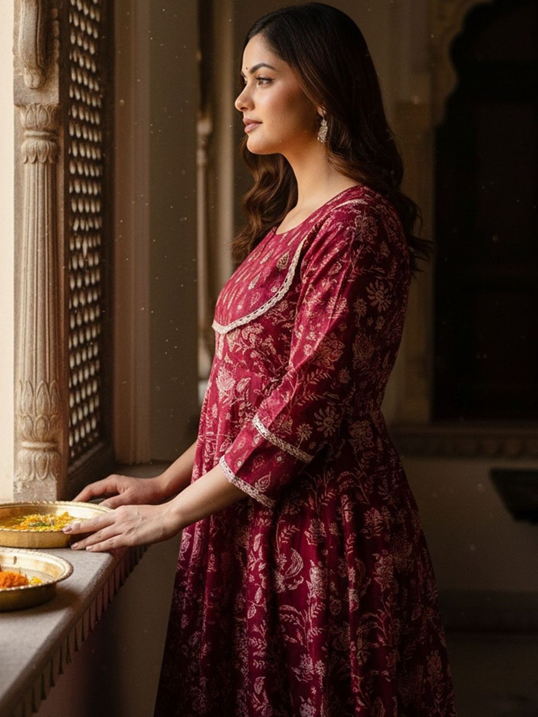 Floral Printed Panelled Pure Cotton Kurta With Trousers & Dupatta