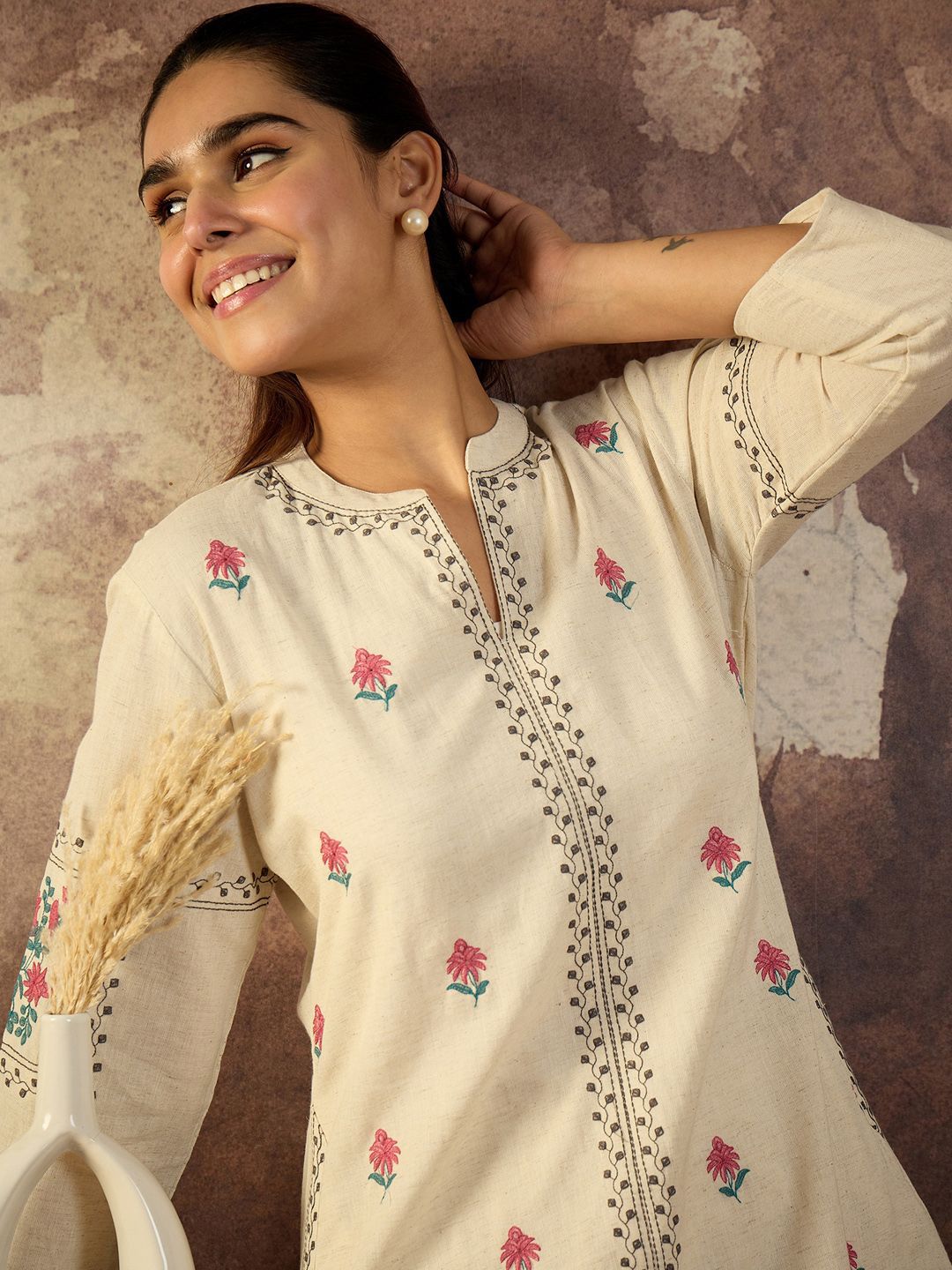 Women Ethnic Motifs Embroidered Pure Cotton Regular A-Line Kurta with Trousers