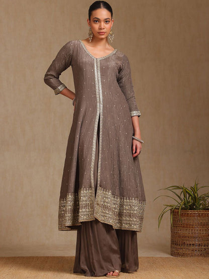 Dhiyona SO Women's Women Alina Cut Regular Sequinned Kurta with Palazzos & With Dupatta