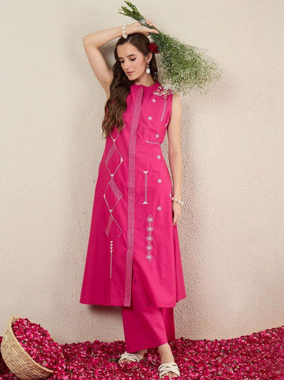 Women Ethnic Motifs Embroidered Regular Thread Work Pure Cotton Kurta with Palazzos