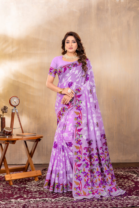 Dhiyona GR Women's Suhani Lavender Cotton Jamdani Saree