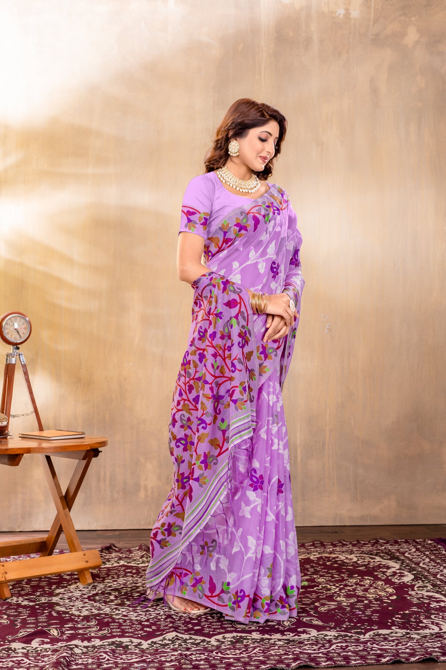 Dhiyona GR Women's Suhani Lavender Cotton Jamdani Saree