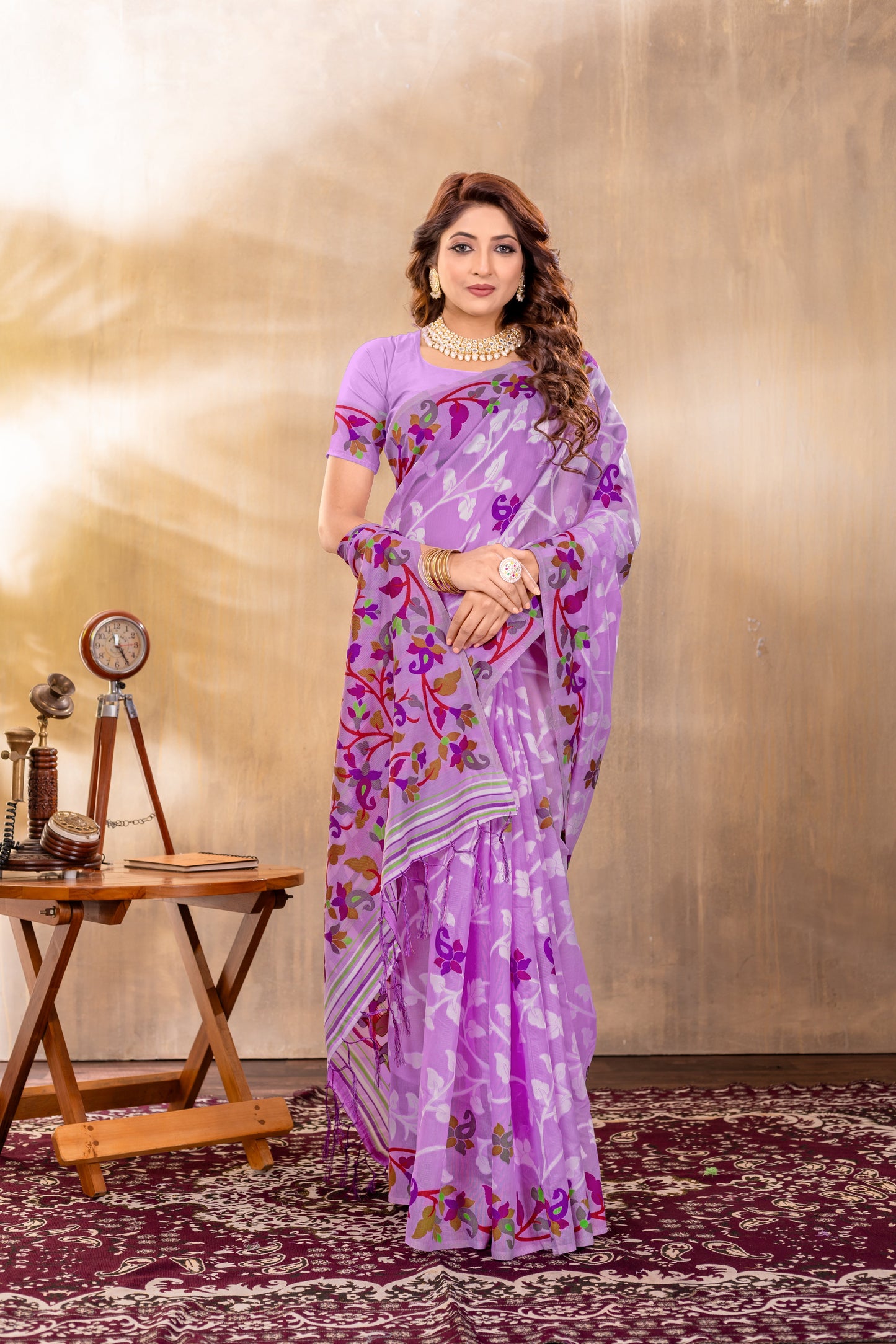 Dhiyona GR Women's Suhani Lavender Cotton Jamdani Saree