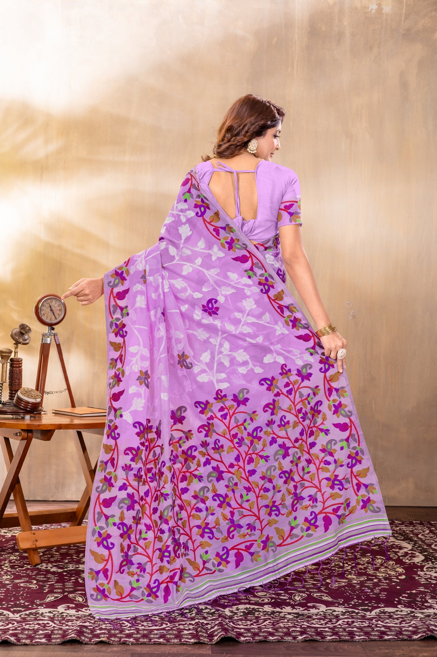 Dhiyona GR Women's Suhani Lavender Cotton Jamdani Saree