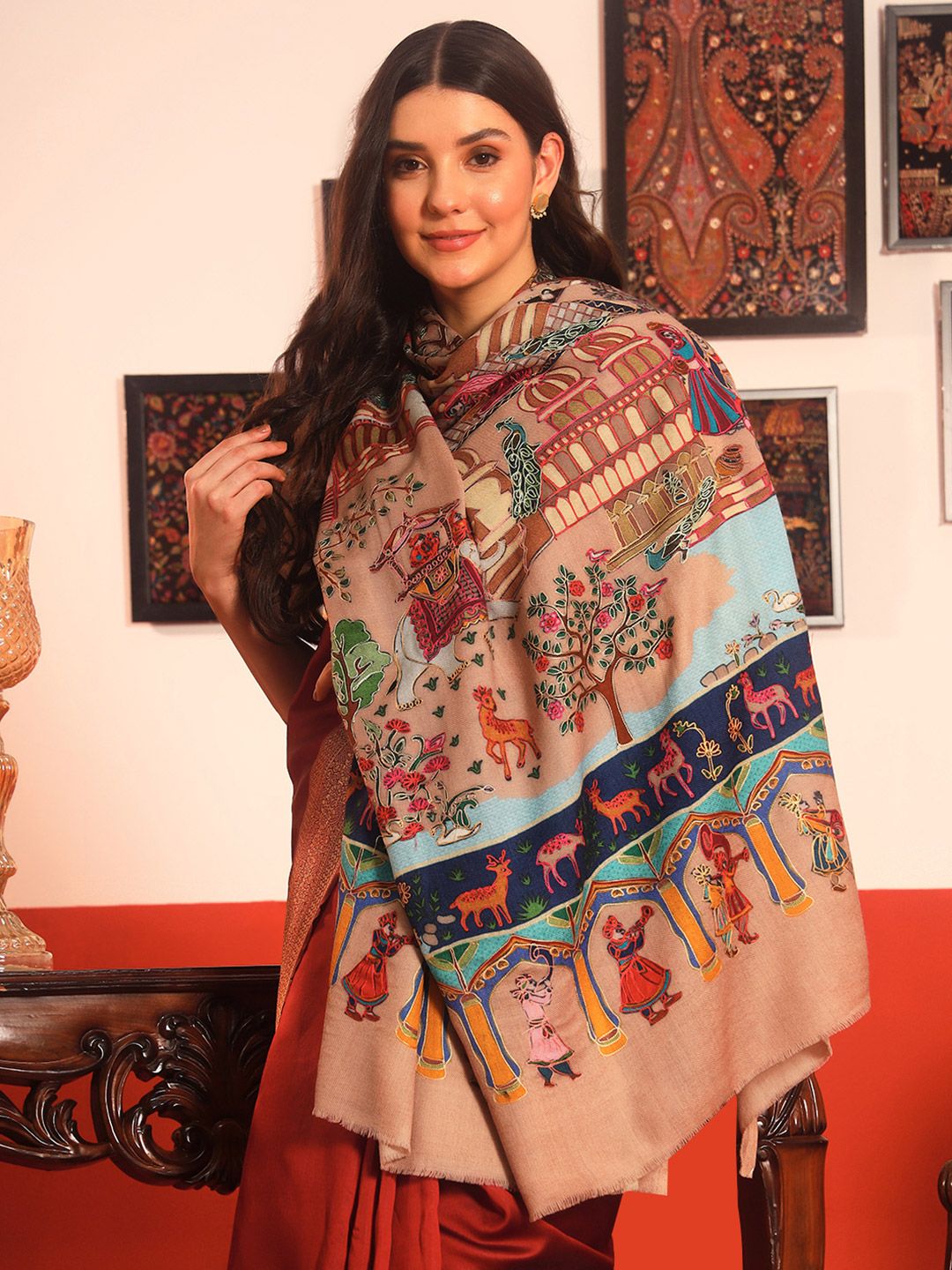 Dhiyona PA Tribal Embroidered Naqqashi Pure Wool Shawl