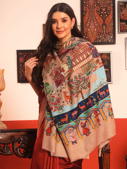 Dhiyona PA Tribal Embroidered Naqqashi Pure Wool Shawl