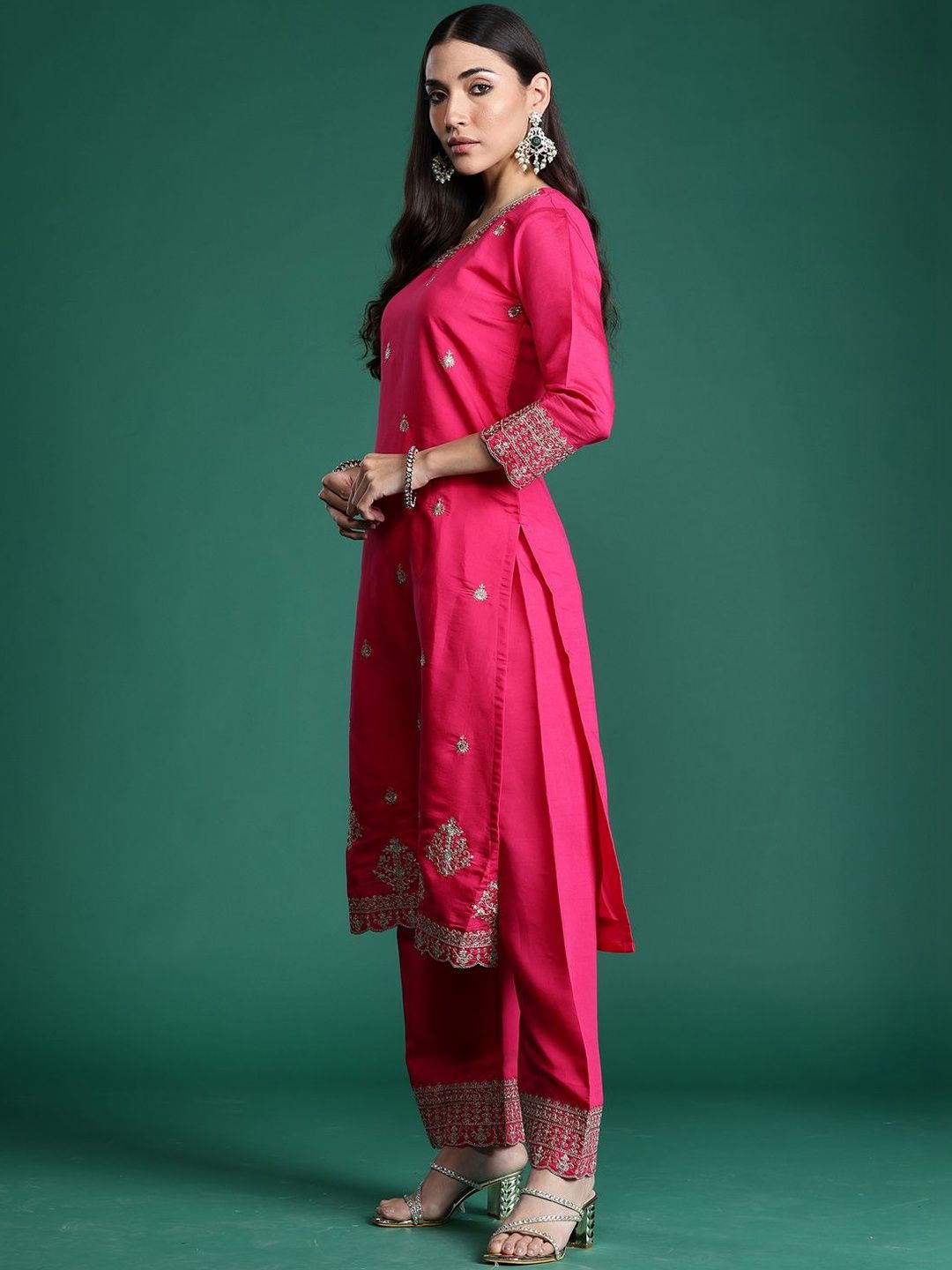 Women Ethnic Motifs Embroidered Regular Kurta with Trousers & With Dupatta