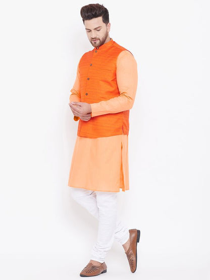 Men's Fawn Cotton Blend Straight Jacket  Kurta and Pyjama Set