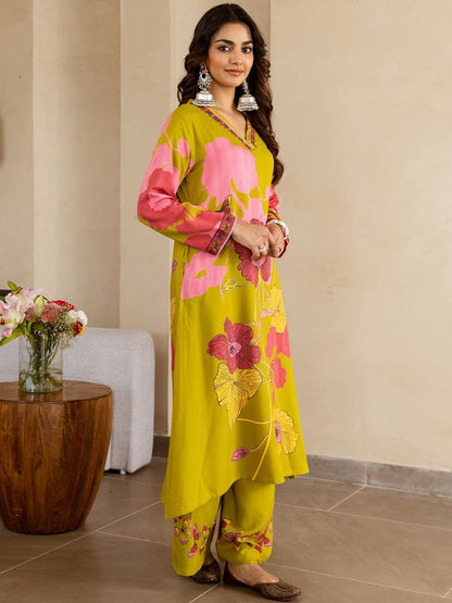 Dhiyona IE Floral Printed V-Neck A-Line Tunic & Palazzo