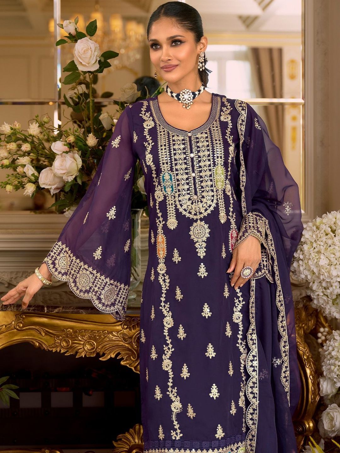 Women Ethnic Motifs Embroidered Kurta with Trousers & Dupatta
