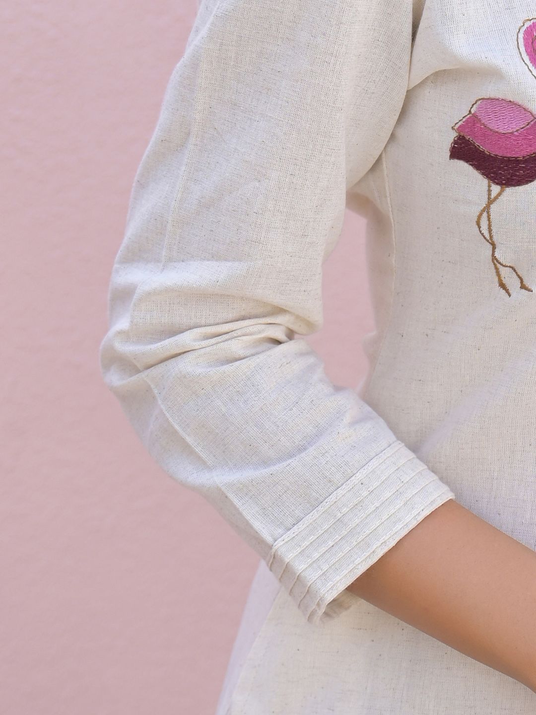 Animal Embroidered Regular Thread Work Pure Cotton Kurta With Palazzos