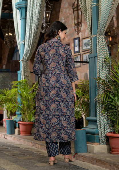 Women Blue Embroidery Viscose Rayon Kurta, Pant And Dupatta Set