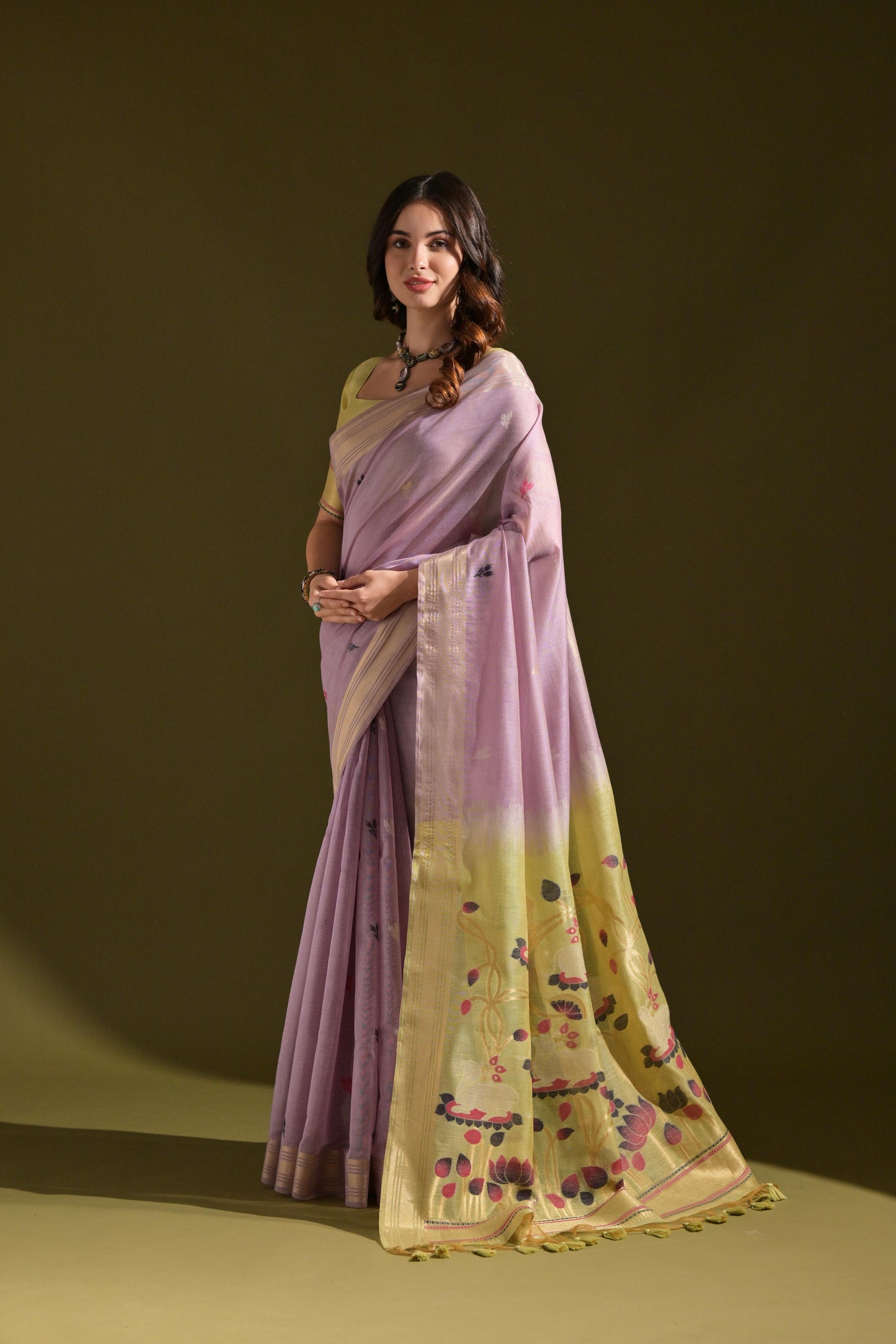 Dhiyona GR Women's Siara Lavender Muga Cotton Saree