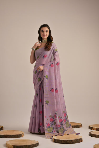 Dhiyona GR Women's Arisaa Lavender Muga Cotton Saree