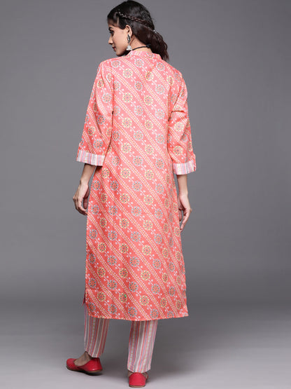 Dhiyona VR Women's Kurta With Button Down Paired With Vertical Strip Printed Pant