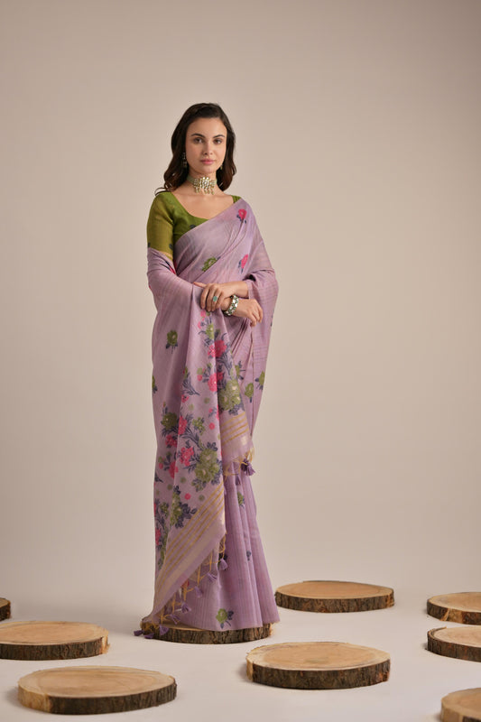 Dhiyona GR Women's Arisaa Lavender Muga Cotton Saree