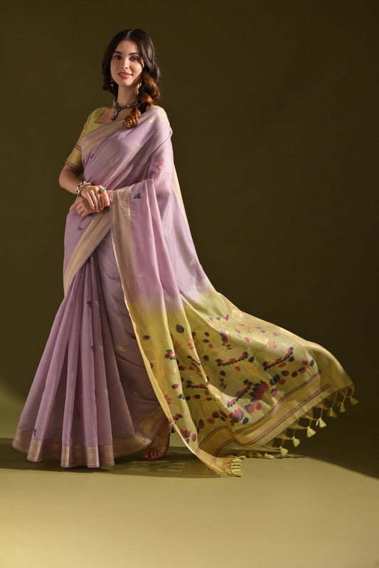 Dhiyona GR Women's Siara Lavender Muga Cotton Saree