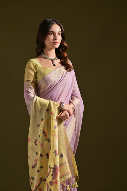 Dhiyona GR Women's Siara Lavender Muga Cotton Saree