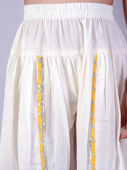 Marigold magic Girls Yellow Cotton Kurta and White Dhoti Ethnic Set