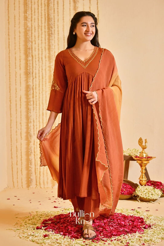 Dhiyona BN Resham Rustika Kurta Set (Dress) in Brown