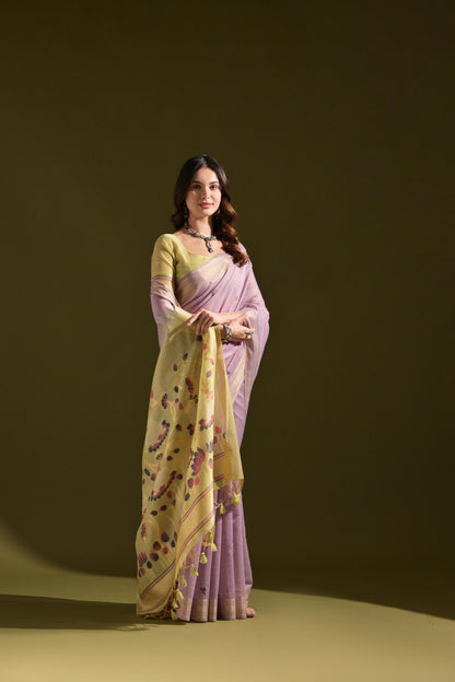 Dhiyona GR Women's Siara Lavender Muga Cotton Saree