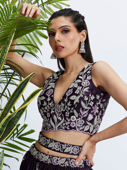 Women Purple Pure Georgette Sequins and thread embroidery  Lehenga choli & Dupatta