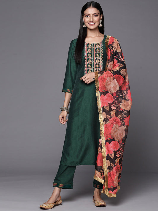 Dhiyona VR Women's Thread Embroidered Kurta Paired With Straight Pant And Digital Printed Dupatta