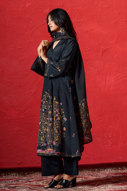 Women's Black Muslin Print Salwar Suit