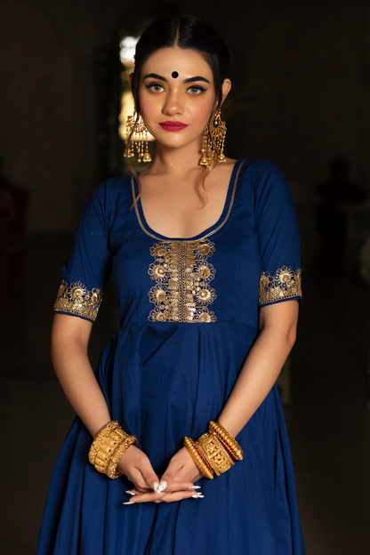 Minakari Blue Anarkali Set