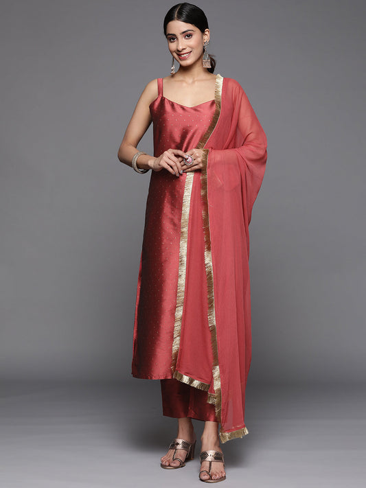 Dhiyona VR Women's Burgundy Strap Kurta With Tonal Bottom And Tonal Dupatta