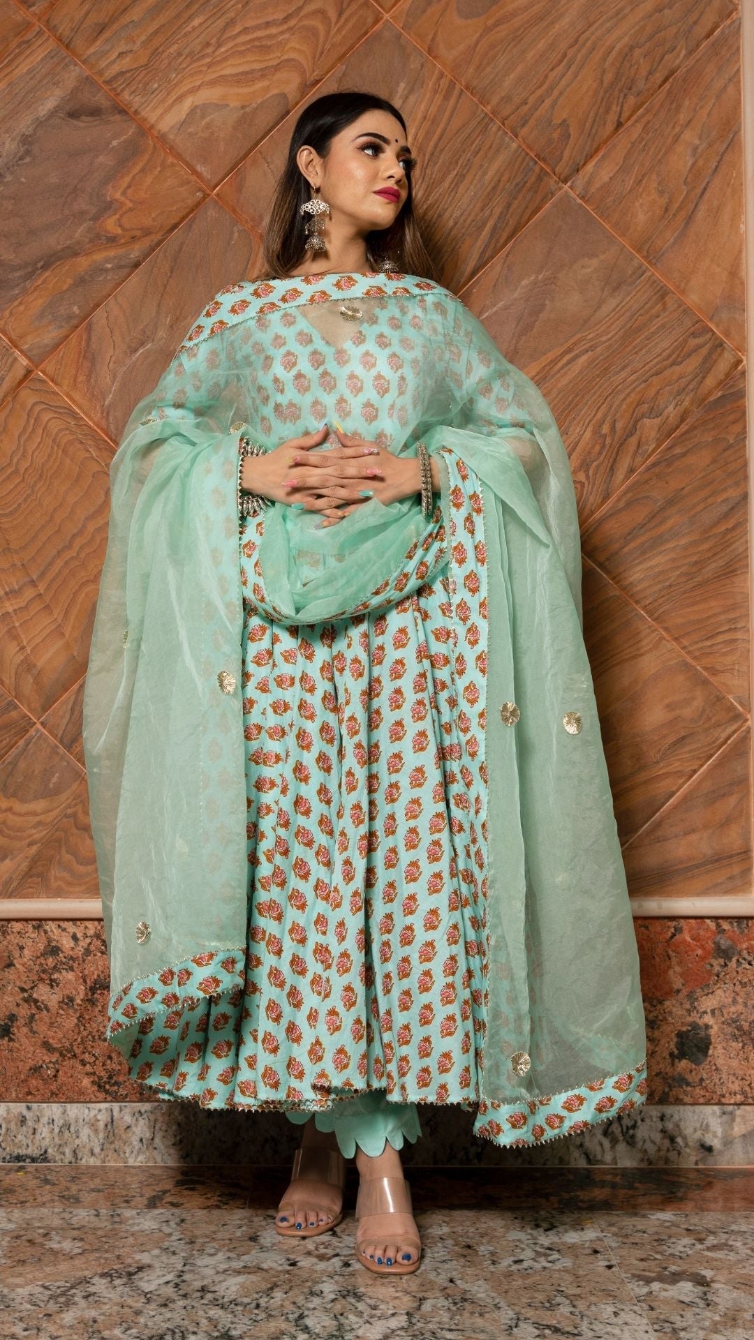 Lilly Of Valley Hand Block Anarkali Set